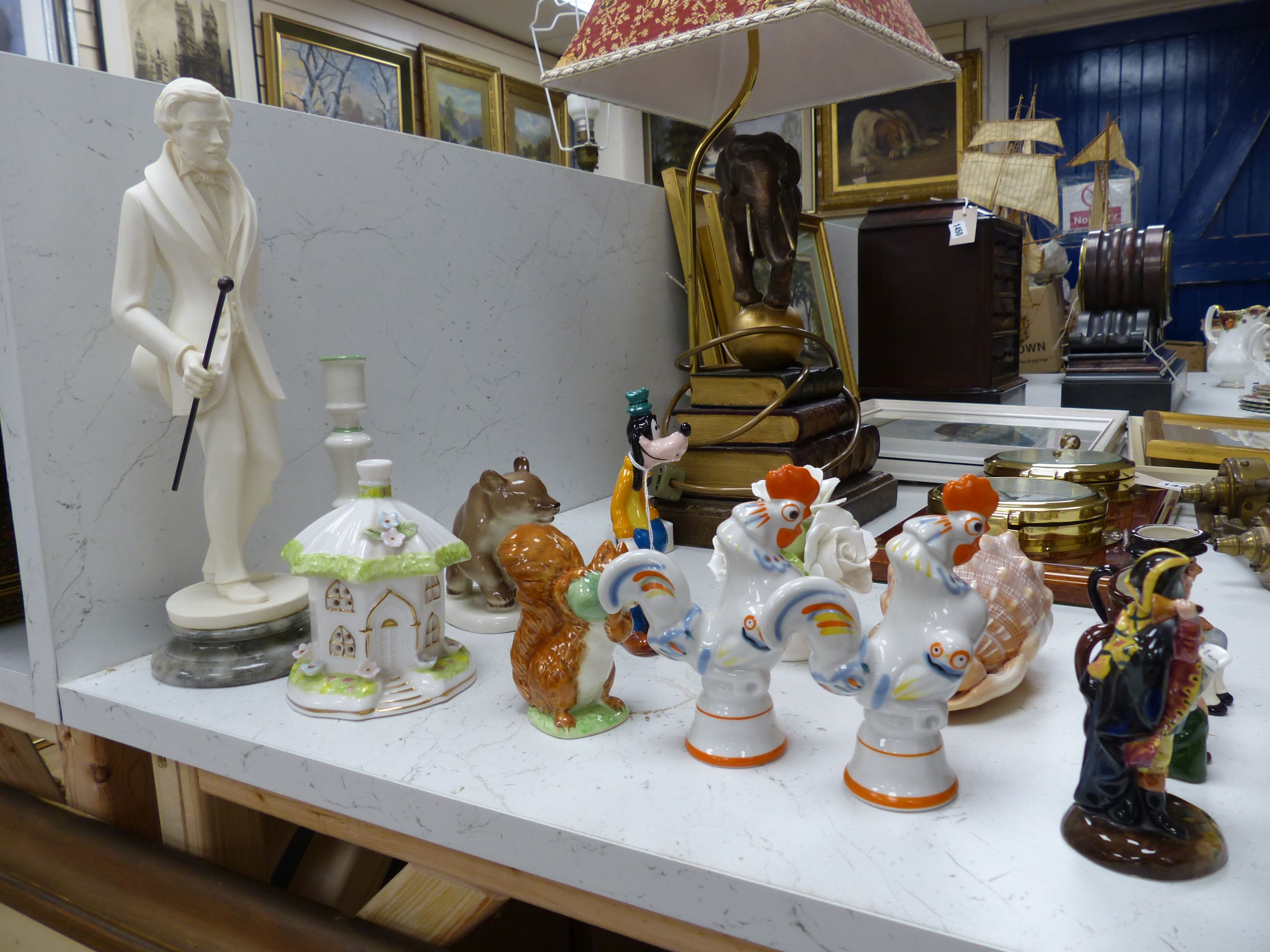 Two Beatrix Potter figures, Samuel Whiskers and Squirrel Nutkin, two Disney figures and sundry decorative items
